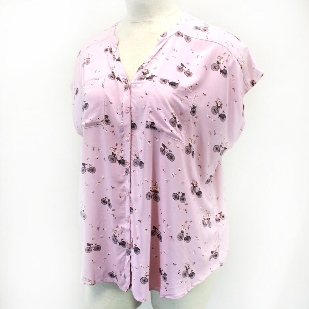 Torrid Plus Pink Button Blouse Top Tunic Bicycle Split Summer Casual Size 2/2X